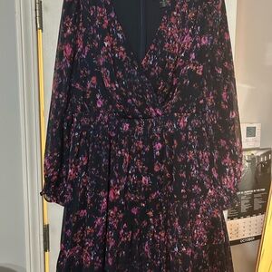 DKNY Dark Floral Long Sleeve Dress